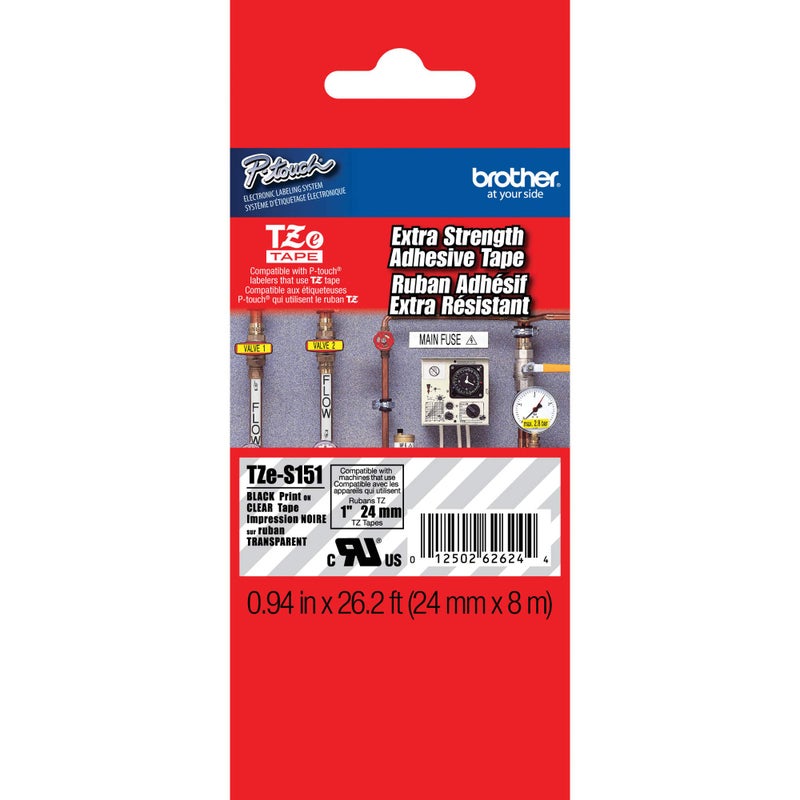 Brother Extra Strength Tape, Laminated Black on Clear, 24mm (Tzes151) - Retail Packaging - Image 1